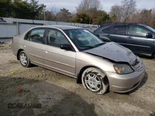 2002 Honda Civic LX with VIN 1HGES15572L028438, listed as a Copart auction lot 44297625 with 241,185 mi miles and Salvage Title. Bid and sale history available at DreamBid. Image 4.