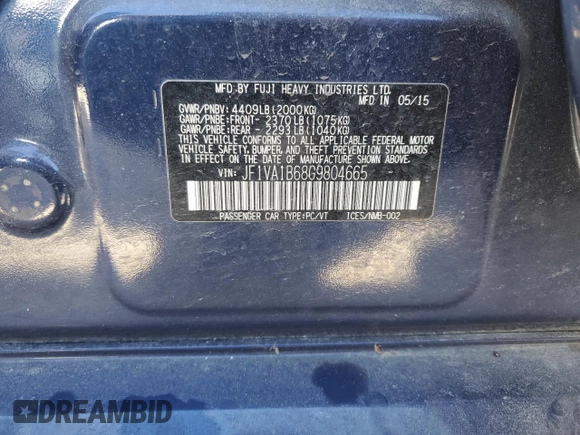 2016 Subaru WRX with VIN JF1VA1B68G9804665, listed as a Copart auction lot 42796595 with 122,424 mi miles and Salvage Title. Bid and sale history available at DreamBid. Image 15.