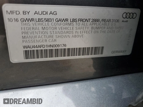 2017 Audi A8 z VIN WAU44AFD1HN009176, wystawiony jako Copart lot #57647675 z przebiegiem 94 317 mil mil oraz Szkoda całkowita • Salvage title. Historia ofert i sprzedaży dostępna na DreamBid. Obrazek 12.
