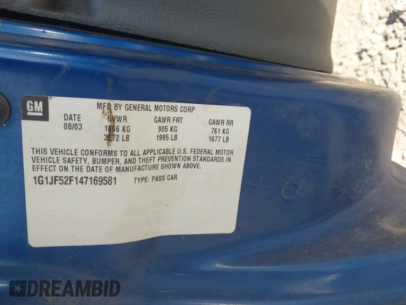 2004 Chevrolet Cavalier LS z VIN 1G1JF52F147169581, wystawiony jako IAAI lot #42384321 z przebiegiem 136 416 mil mil oraz . Historia ofert i sprzedaży dostępna na DreamBid. Obrazek 9.