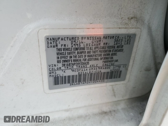 2017 Nissan Sentra S с VIN 3N1AB7AP2HY204435, выставлен на аукционе Copart как лот 58133485 с пробегом 116 635 миль миль и Списание • Salvage title. История ставок и продаж доступна на DreamBid. Изображение 12.