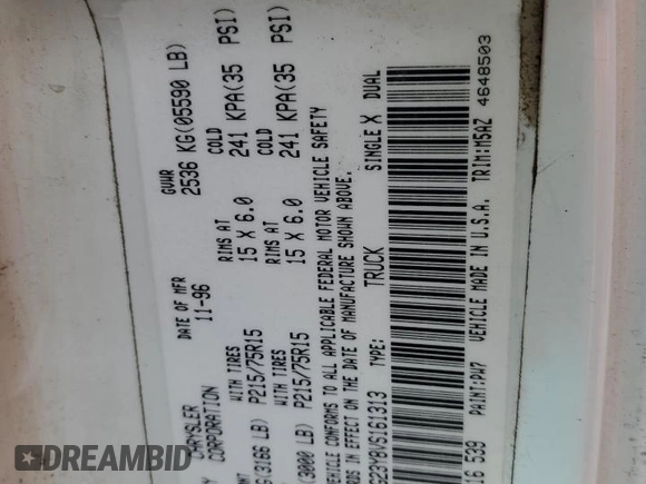 1997 Dodge Dakota z VIN 1B7GG23Y8VS161313, wystawiony jako Copart lot #77646454 z przebiegiem 286 443 mil mil oraz Szkoda całkowita • Salvage title. Historia ofert i sprzedaży dostępna na DreamBid. Obrazek 12.
