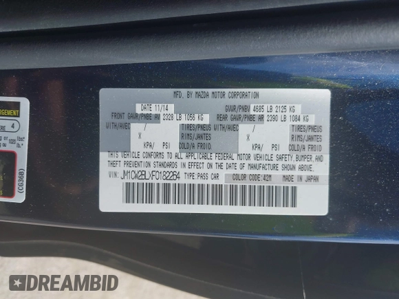 2015 Mazda 5 Sport with VIN JM1CW2BLXF0182264, listed as a IAAI auction lot 42638417 with 142,003 mi miles and . Bid and sale history available at DreamBid. Image 9.
