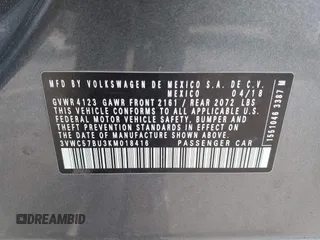 2019 Volkswagen Jetta S with VIN 3VWC57BU3KM018416, listed as a IAAI auction lot 42012423 with 117,832 mi miles and . Bid and sale history available at DreamBid. Image 9.
