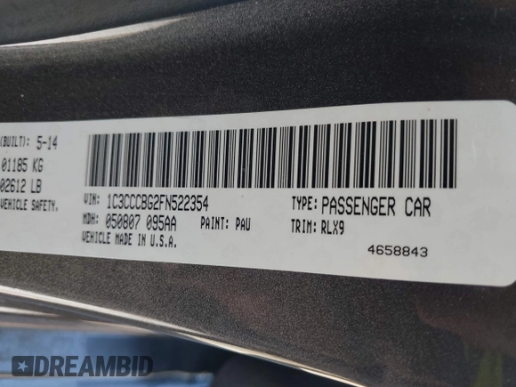 2015 Chrysler 200 S with VIN 1C3CCCBG2FN522354, listed as a IAAI auction lot 42101597 with 147,837 mi miles. Bid and sale history available at carsss.com. Image 9.
