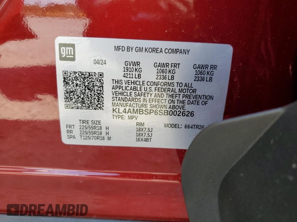 2025 Buick Encore GX Preferred with VIN KL4AMBSP6SB002626, listed as a Copart auction lot 52424485 with 90 mi miles and Salvage title. Bid and sale history available at DreamBid. Image 13.