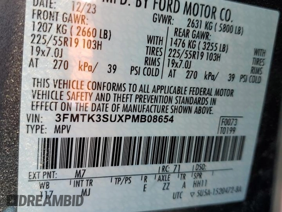 2023 Ford Mustang Mach-E Premium z VIN 3FMTK3SUXPMB08654, wystawiony jako Copart lot #57833495 z przebiegiem 2 822 mil mil oraz Szkoda całkowita • Salvage title. Historia ofert i sprzedaży dostępna na DreamBid. Obrazek 13.