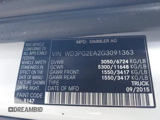 2016 Mercedes-Benz Metris Cargo with VIN WD3PG2EA2G3091363, listed as a IAAI auction lot 41818505 with 120,337 mi miles and . Bid and sale history available at DreamBid. Image 9.