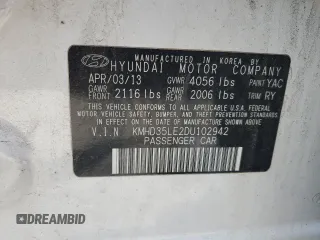 2013 Hyundai Elantra with VIN KMHD35LE2DU102942, listed as a Copart auction lot 54381795 with 176,155 mi miles and Non repairable. Bid and sale history available at DreamBid. Image 12.