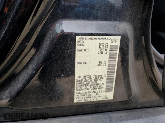 2015 Nissan Altima SL z VIN 1N4AL3AP8FC205524, wystawiony jako Copart lot #43779665 z przebiegiem 83 528 mil mil oraz Szkoda całkowita • Salvage title. Historia ofert i sprzedaży dostępna na DreamBid. Obrazek 12.