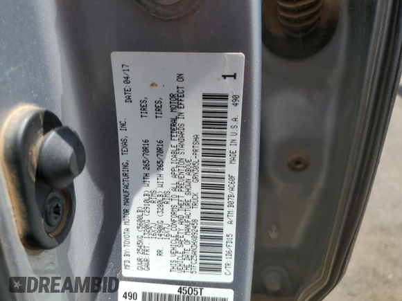 2017 Toyota Tacoma SR5 с VIN 5TFCZ5AN3HX092458, выставлен на аукционе Copart как лот 55513035 с пробегом 173 196 миль миль и Списание • Salvage title. История ставок и продаж доступна на DreamBid. Изображение 12.