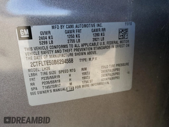 2011 GMC Terrain SLE-2 with VIN 2CTFLTE50B6294568, listed as a Copart auction lot 87522895 with 222,110 mi miles and Clean Title. Bid and sale history available at carsss.com. Image 13.