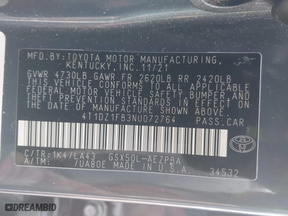 2022 Toyota Avalon Limited with VIN 4T1DZ1FB3NU072764, listed as a IAAI auction lot 41434352 with 40,969 mi miles. Bid and sale history available at carsss.com. Image 9.