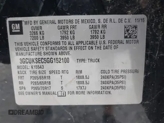2016 Chevrolet Silverado 1500 LTZ with VIN 3GCUKSEC5GG152100, listed as a IAAI auction lot 40757876 with 87,858 mi miles. Bid and sale history available at carsss.com. Image 9.