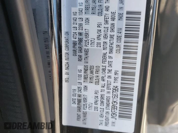 2019 Mazda CX-5 Sport with VIN JM3KFBBM3K1587964, listed as a Copart auction lot 52239145 with Not Provided miles and Salvage Title. Bid and sale history available at DreamBid. Image 14.