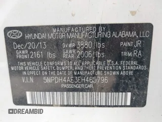 2014 Hyundai Elantra SE z VIN 5NPDH4AE3EH465796, wystawiony jako IAAI lot #42448535 z przebiegiem 187 853 mil mil oraz . Historia ofert i sprzedaży dostępna na DreamBid. Obrazek 9.