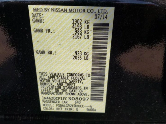 2015 Nissan LEAF SV with VIN 1N4AZ0CP1FC308097, listed as a Copart auction lot 65746053 with 47,487 mi miles. Bid and sale history available at carsss.com. Image 13.