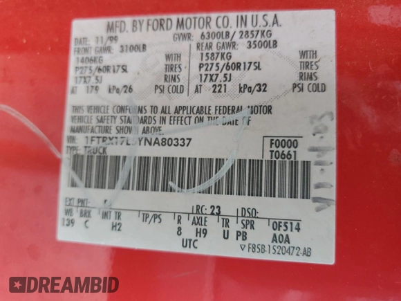 2000 Ford F-150 XL with VIN 1FTRX17L5YNA80337, listed as a Copart auction lot 45604435 with 0 mi miles and Salvage Title. Bid and sale history available at carsss.com. Image 15.