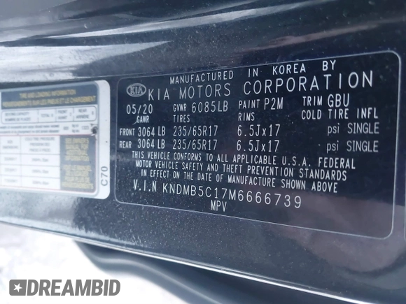 2021 Kia Sedona EX with VIN KNDMB5C17M6666739, listed as a IAAI auction lot 41423684 with 41,816 mi miles. Bid and sale history available at carsss.com. Image 9.