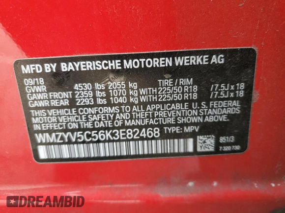 2019 MINI Countryman Cooper with VIN WMZYV5C56K3E82468, listed as a Copart auction lot 55530385 with 71,186 mi miles and Salvage title. Bid and sale history available at DreamBid. Image 12.