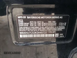 2019 BMW X1 sDrive28i with VIN WBXHU7C53K3H45727, listed as a Copart auction lot 64089932 with 17,763 mi miles. Bid and sale history available at carsss.com. Image 10.