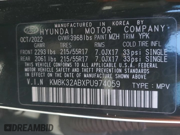 2023 Hyundai Kona SEL with VIN KM8K32ABXPU974059, listed as a Copart auction lot 46161695 with 29,762 mi miles and Salvage Title. Bid and sale history available at DreamBid. Image 14.