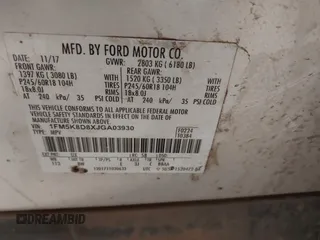2018 Ford Explorer XLT z VIN 1FM5K8D8XJGA03930, wystawiony jako IAAI lot #41492266 z przebiegiem 160 362 mil mil oraz . Historia ofert i sprzedaży dostępna na DreamBid. Obrazek 9.