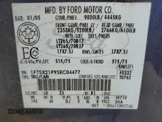 2005 Ford F-250 XL with VIN 1FTSX21P95EC04477, listed as a Copart auction lot 60419475 with Not provided miles and Salvage title. Bid and sale history available at DreamBid. Image 12.