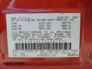 2009 Mitsubishi Galant ES z VIN 4A3AB36F59E001573, wystawiony jako Copart lot #54746635 z przebiegiem 136 548 mil mil oraz Szkody całkowita. Historia ofert i sprzedaży dostępna na DreamBid. Obrazek 12.
