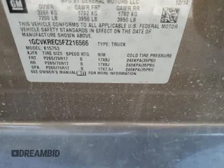 2015 Chevrolet Silverado 1500 LT with VIN 1GCVKREC5FZ216566, listed as a Copart auction lot 53315995 with 165,481 mi miles and Salvage Title. Bid and sale history available at DreamBid. Image 14.