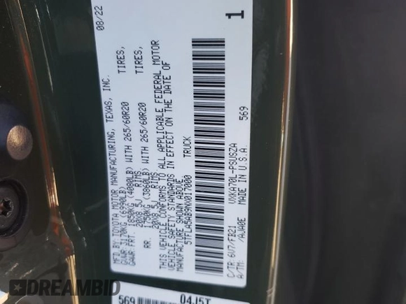 2022 Toyota Tundra 2WD SR5 with VIN 5TFLA5AB9NX017000, listed as a Copart auction lot 42941845 with 39,278 mi miles and Salvage Title. Bid and sale history available at carsss.com. Image 12.