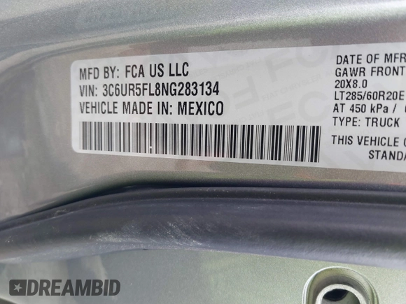 2022 Ram 2500 Laramie with VIN 3C6UR5FL8NG283134, listed as a IAAI auction lot 41300612 with 67,307 mi miles. Bid and sale history available at carsss.com. Image 9.