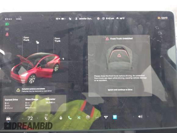 2021 Tesla Model Y Long Range with VIN 5YJYGDEE3MF204941, listed as a IAAI auction lot 41712562 with 36,549 mi miles. Bid and sale history available at carsss.com. Image 7.