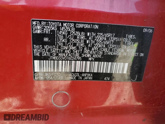 2007 Toyota RAV4 with VIN JTMBD33V076024795, listed as a Copart auction lot 48700875 with 202,082 mi miles and Salvage Title. Bid and sale history available at carsss.com. Image 15.