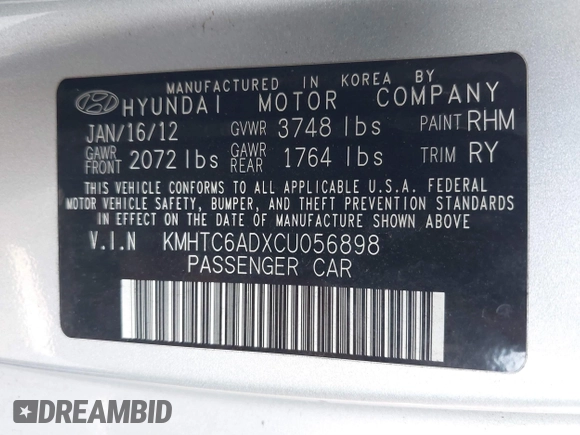 2012 Hyundai Veloster w/Gray Int z VIN KMHTC6ADXCU056898, wystawiony jako IAAI lot #40366687 z przebiegiem 137 161 mil mil oraz . Historia ofert i sprzedaży dostępna na DreamBid. Obrazek 9.