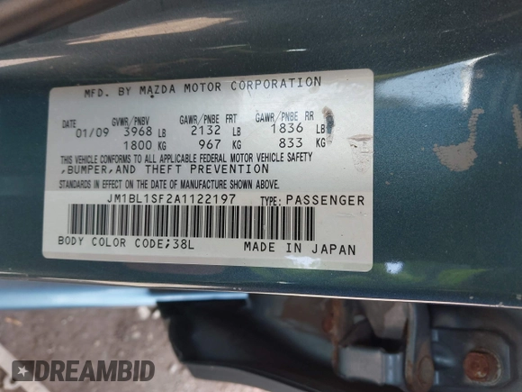 2010 Mazda 3 i SV with VIN JM1BL1SF2A1122197, listed as a IAAI auction lot 41887777 with 58,936 mi miles and . Bid and sale history available at DreamBid. Image 9.