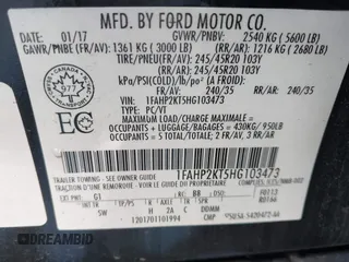 2017 Ford Taurus SHO with VIN 1FAHP2KT5HG103473, listed as a IAAI auction lot 41764499 with 58,436 mi miles and . Bid and sale history available at DreamBid. Image 9.