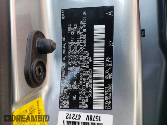 2013 Toyota Sienna LE AAS with VIN 5TDKK3DC9DS293036, listed as a Copart auction lot 54496525 with 73,260 mi miles and Salvage title. Bid and sale history available at DreamBid. Image 13.