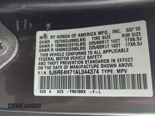2010 Honda CR-V EX-L with VIN 5J6RE4H71AL044374, listed as a IAAI auction lot 42747403 with 143,656 mi miles and . Bid and sale history available at DreamBid. Image 9.