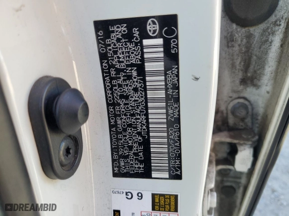 2016 Toyota Prius Four with VIN JTDKARFU7G3027371, listed as a Copart auction lot 47315995 with 203,686 mi miles and Salvage Title. Bid and sale history available at carsss.com. Image 13.
