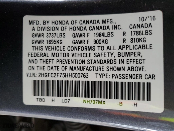 2017 Honda Civic Sedan EX with VIN 2HGFC2F75HH500763, listed as a Copart auction lot 50903385 with 111,456 mi miles and Salvage Title. Bid and sale history available at carsss.com. Image 12.