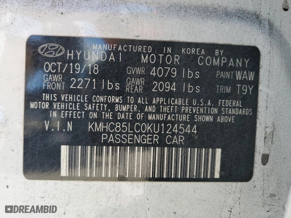 2019 Hyundai Ioniq Hybrid Limited with VIN KMHC85LC0KU124544, listed as a Copart auction lot 51052935 with 137,745 mi miles and Salvage Title. Bid and sale history available at carsss.com. Image 15.