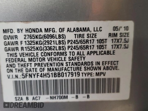 2011 Honda Pilot EX-L with VIN 5FNYF4H51BB017919, listed as a Copart auction lot 49580305 with 218,641 mi miles and Salvage Title. Bid and sale history available at carsss.com. Image 14.