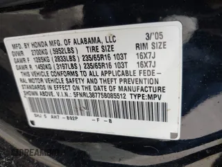 2005 Honda Odyssey EX-L with VIN 5FNRL38775B085512, listed as a IAAI auction lot 42128261 with Not Provided miles and . Bid and sale history available at DreamBid. Image 9.