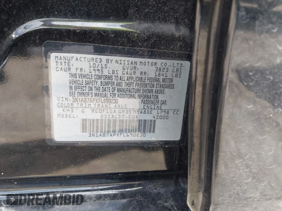 2015 Nissan Sentra SR with VIN 3N1AB7APXFL690230, listed as a IAAI auction lot 42097698 with 114,316 mi miles and . Bid and sale history available at DreamBid. Image 9.