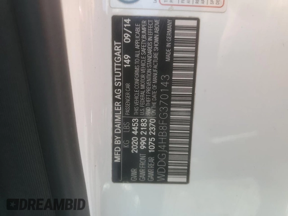 2015 Mercedes-Benz C 250 with VIN WDDGJ4HB8FG370143, listed as a Copart auction lot 63842945 with 163,354 mi miles and Clean title. Bid and sale history available at DreamBid. Image 12.