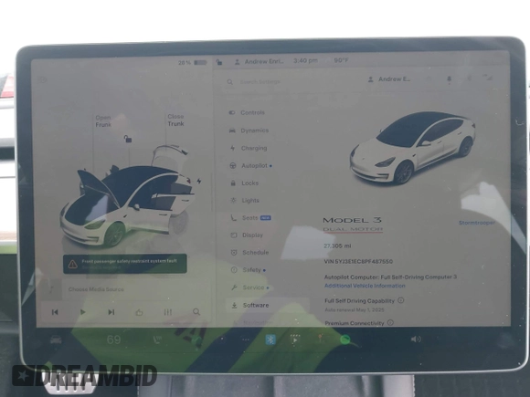 2023 Tesla Model 3 Performance z VIN 5YJ3E1EC8PF487550, wystawiony jako IAAI lot #42093712 z przebiegiem 27 305 mil mil oraz . Historia ofert i sprzedaży dostępna na DreamBid. Obrazek 7.