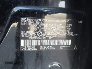 2013 Toyota RAV4 XLE with VIN 2T3WFREV0DW019201, listed as a IAAI auction lot 42145998 with 185,124 mi miles and . Bid and sale history available at DreamBid. Image 9.