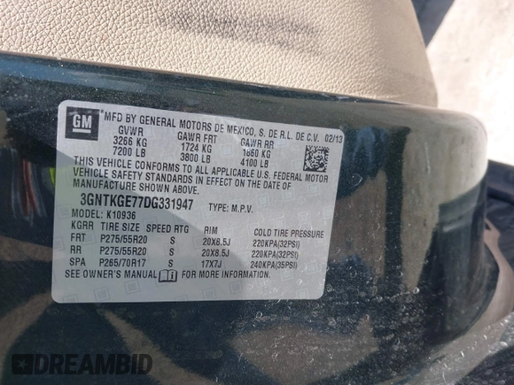 2013 Chevrolet Avalanche LTZ with VIN 3GNTKGE77DG331947, listed as a IAAI auction lot 42396775 with 119,150 mi miles and . Bid and sale history available at DreamBid. Image 9.
