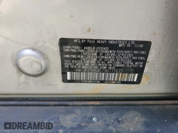 2009 Subaru Forester X Limited with VIN JF2SH64679H771672, listed as a Copart auction lot 59602445 with 148,429 mi miles and Salvage title. Bid and sale history available at DreamBid. Image 13.